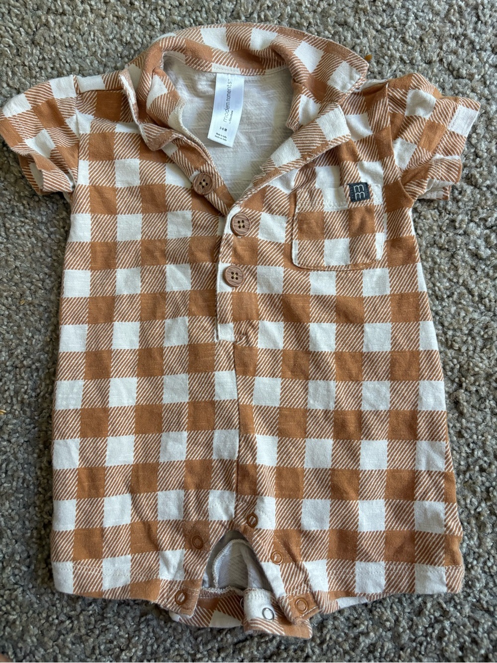 Modern Moments baby 3-6 mo burnt orange Check Short Sleeve One-Piece Romper